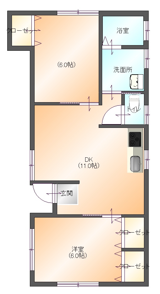 クラージュ2DK(間取り